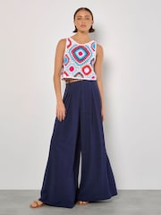 Apricot Blue Diamond Crochet Vest Crop Top - Image 1 of 4
