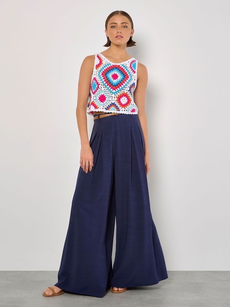 Apricot Blue Diamond Crochet Vest Crop Top - Image 1 of 4