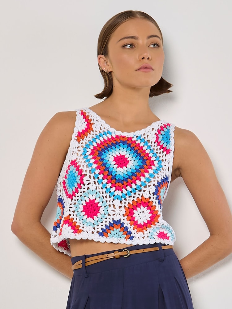 Apricot Blue Diamond Crochet Vest Crop Top - Image 2 of 4