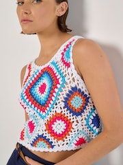 Apricot Blue Diamond Crochet Vest Crop Top - Image 3 of 4