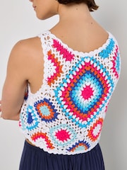 Apricot Blue Diamond Crochet Vest Crop Top - Image 4 of 4