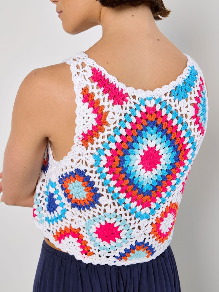 Apricot Blue Diamond Crochet Vest Crop Top - Image 4 of 4
