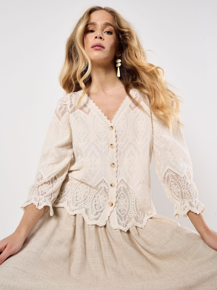 Apricot Natural Diamonds & Tiles Embroidered Top - Image 1 of 5