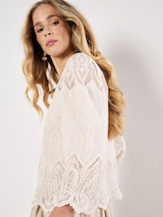 Apricot Natural Diamonds & Tiles Embroidered Top - Image 4 of 5