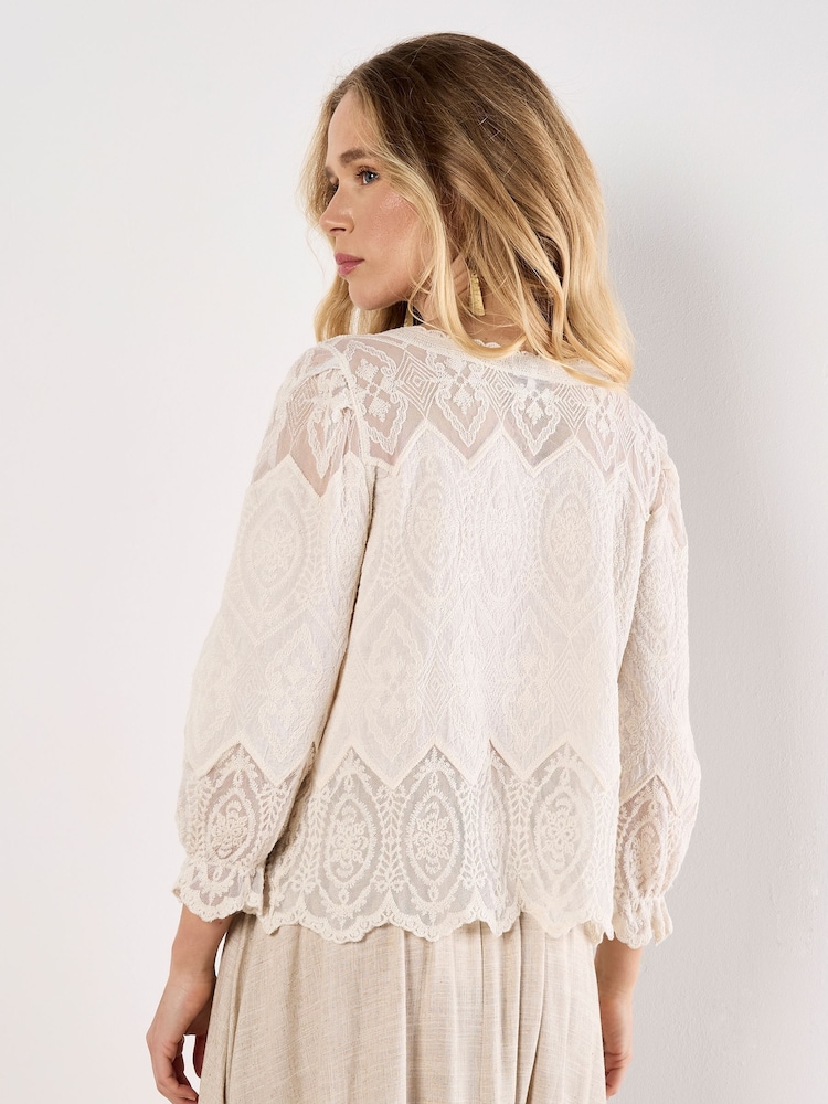 Apricot Natural Diamonds & Tiles Embroidered Top - Image 5 of 5