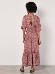 Apricot Red Paisley Foil Flowers Tassel Dress - Image 3 of 5