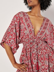 Apricot Red Paisley Foil Flowers Tassel Dress - Image 5 of 5