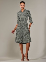 Jolie Moi Black ¾ Sleeve Button Up Midi Dress - Image 1 of 6