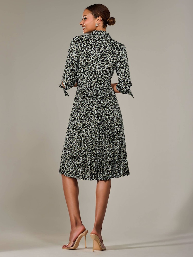 Jolie Moi Black ¾ Sleeve Button Up Midi Dress - Image 2 of 6