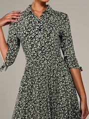 Jolie Moi Black ¾ Sleeve Button Up Midi Dress - Image 3 of 6