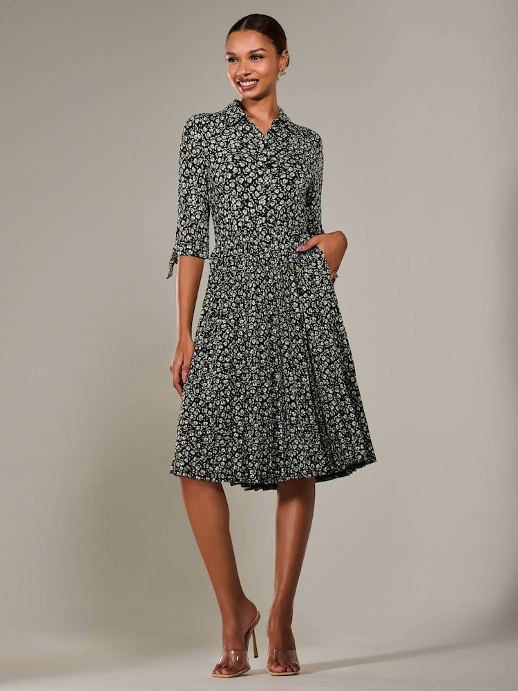Jolie Moi Black ¾ Sleeve Button Up Midi Dress - Image 6 of 6