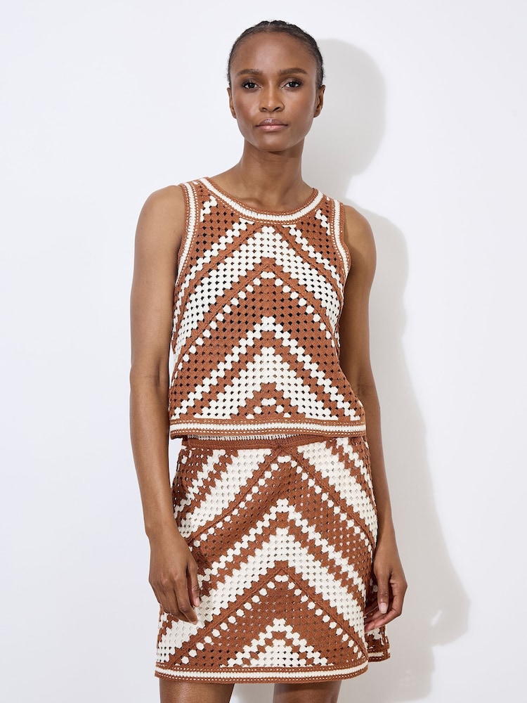 Apricot Natural Chevron Crochet Top - Image 2 of 4
