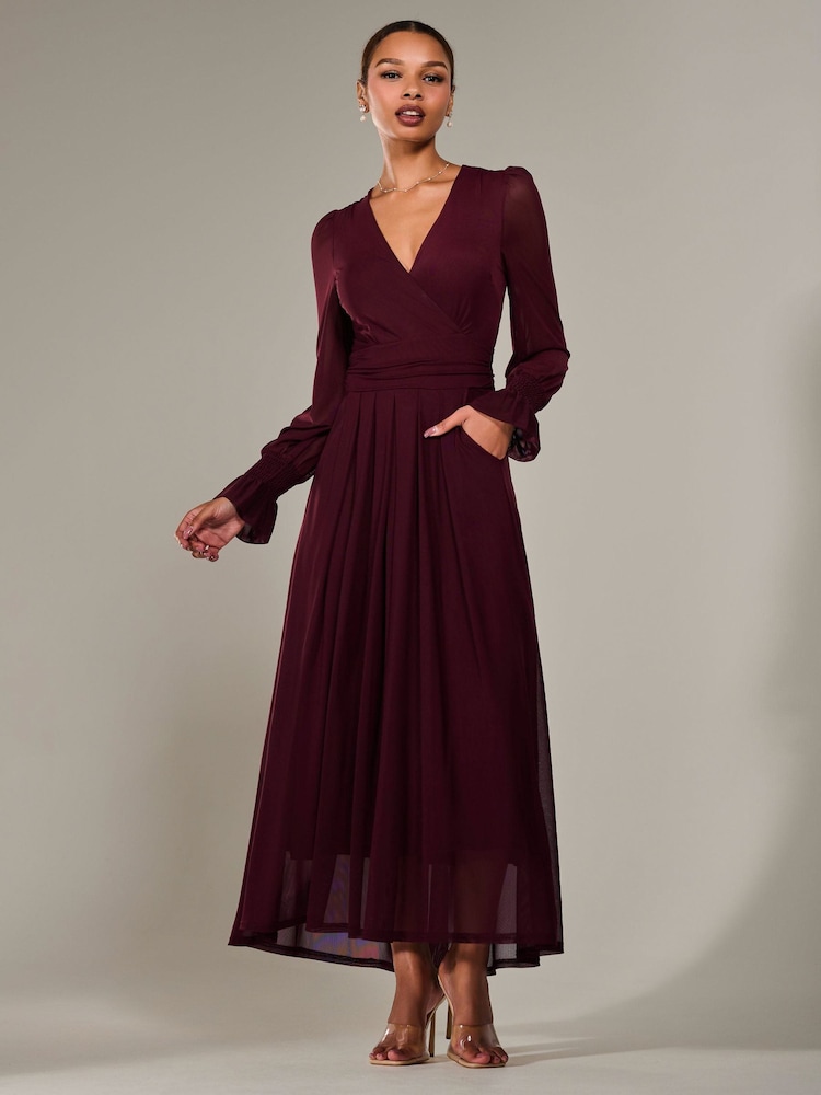 Jolie Moi Red Long Sleeve Mesh Maxi Dress - Image 1 of 6