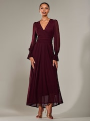 Jolie Moi Red Long Sleeve Mesh Maxi Dress - Image 4 of 6