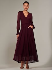 Jolie Moi Red Long Sleeve Mesh Maxi Dress - Image 5 of 6