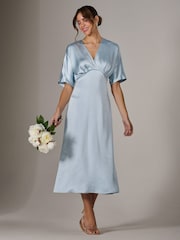Jolie Moi Blue Satin A-Line Midaxi Dress - Image 1 of 6