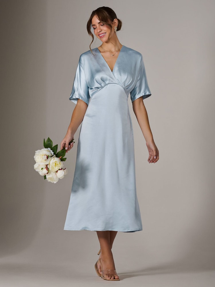Jolie Moi Blue Satin A-Line Midaxi Dress - Image 1 of 6