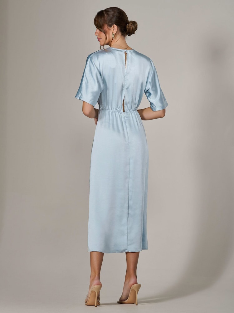 Jolie Moi Blue Satin A-Line Midaxi Dress - Image 2 of 6