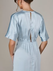 Jolie Moi Blue Satin A-Line Midaxi Dress - Image 4 of 6