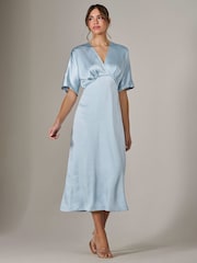 Jolie Moi Blue Satin A-Line Midaxi Dress - Image 5 of 6