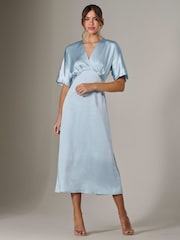 Jolie Moi Blue Satin A-Line Midaxi Dress - Image 6 of 6