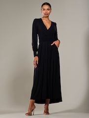 Jolie Moi Black Long Sleeve Supersoft Jersey Maxi Dress - Image 1 of 6