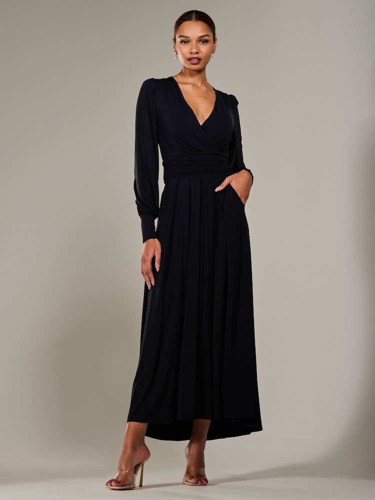 Jolie Moi Black Long Sleeve Supersoft Jersey Maxi Dress - Image 1 of 6