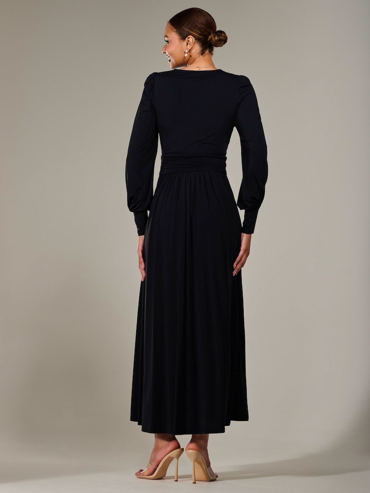 Jolie Moi Black Long Sleeve Supersoft Jersey Maxi Dress - Image 2 of 6