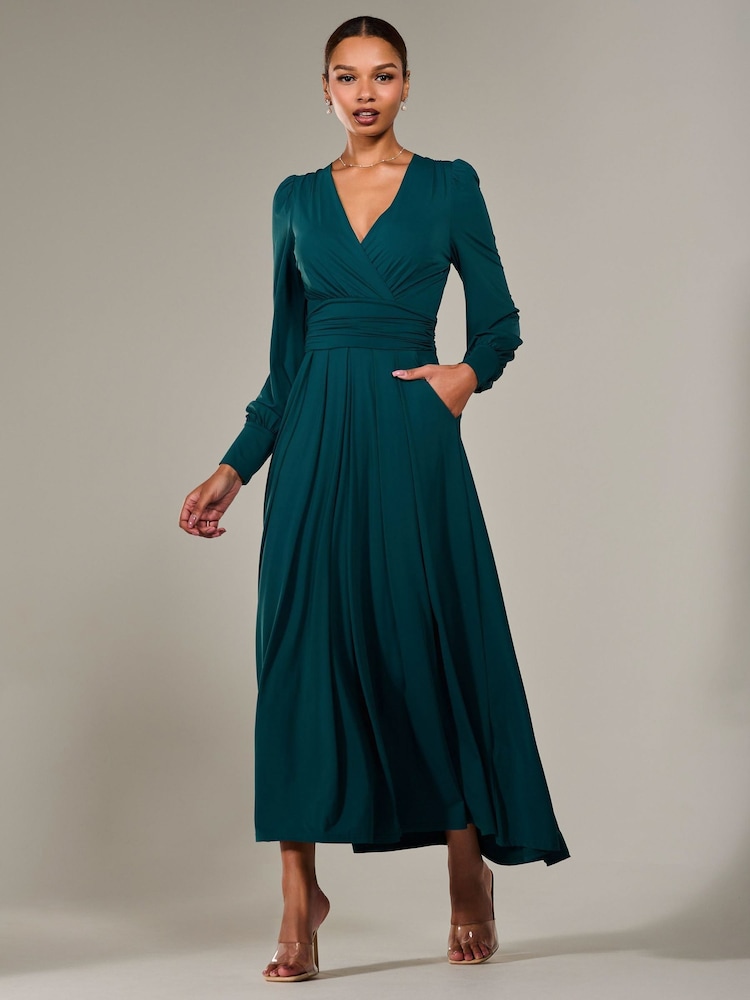 Jolie Moi Green Long Sleeve Supersoft Jersey Maxi Dress - Image 4 of 6