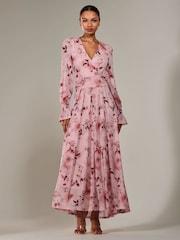 Jolie Moi Pink Long Sleeve Mesh Maxi Dress - Image 1 of 6