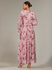 Jolie Moi Pink Long Sleeve Mesh Maxi Dress - Image 2 of 6