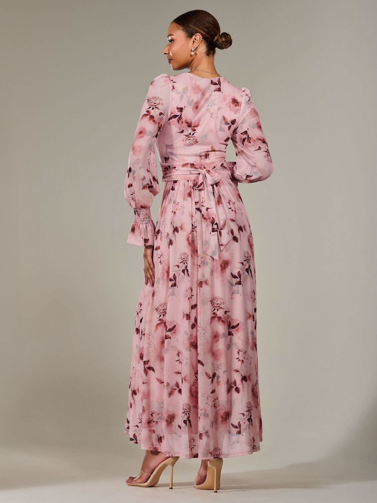Jolie Moi Pink Long Sleeve Mesh Maxi Dress - Image 2 of 6