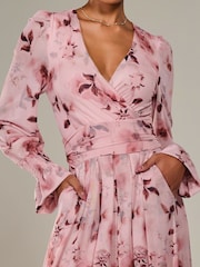 Jolie Moi Pink Long Sleeve Mesh Maxi Dress - Image 3 of 6