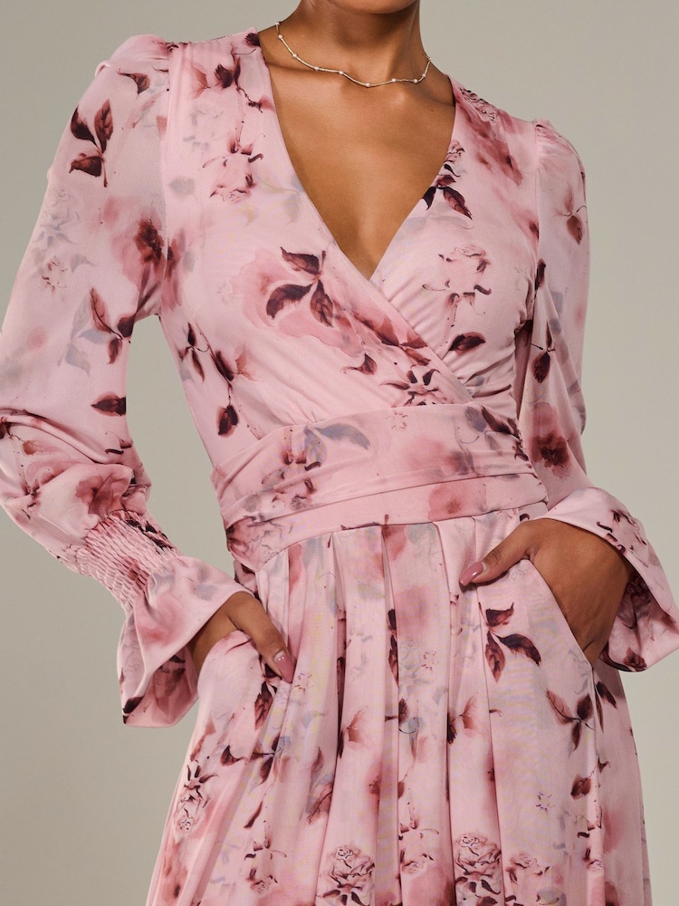 Jolie Moi Pink Long Sleeve Mesh Maxi Dress - Image 3 of 6