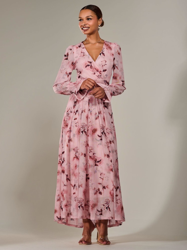 Jolie Moi Pink Long Sleeve Mesh Maxi Dress - Image 4 of 6