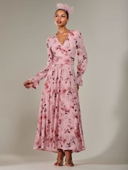 Jolie Moi Pink Long Sleeve Mesh Maxi Dress - Image 5 of 6