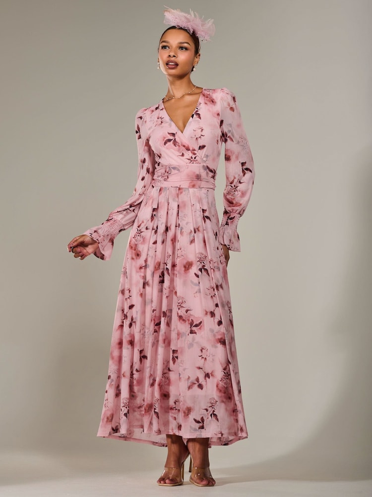 Jolie Moi Pink Long Sleeve Mesh Maxi Dress - Image 5 of 6