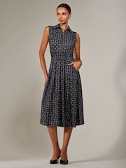 Jolie Moi Charcoal Black Button Sleeveless Midi Dress - Image 1 of 6