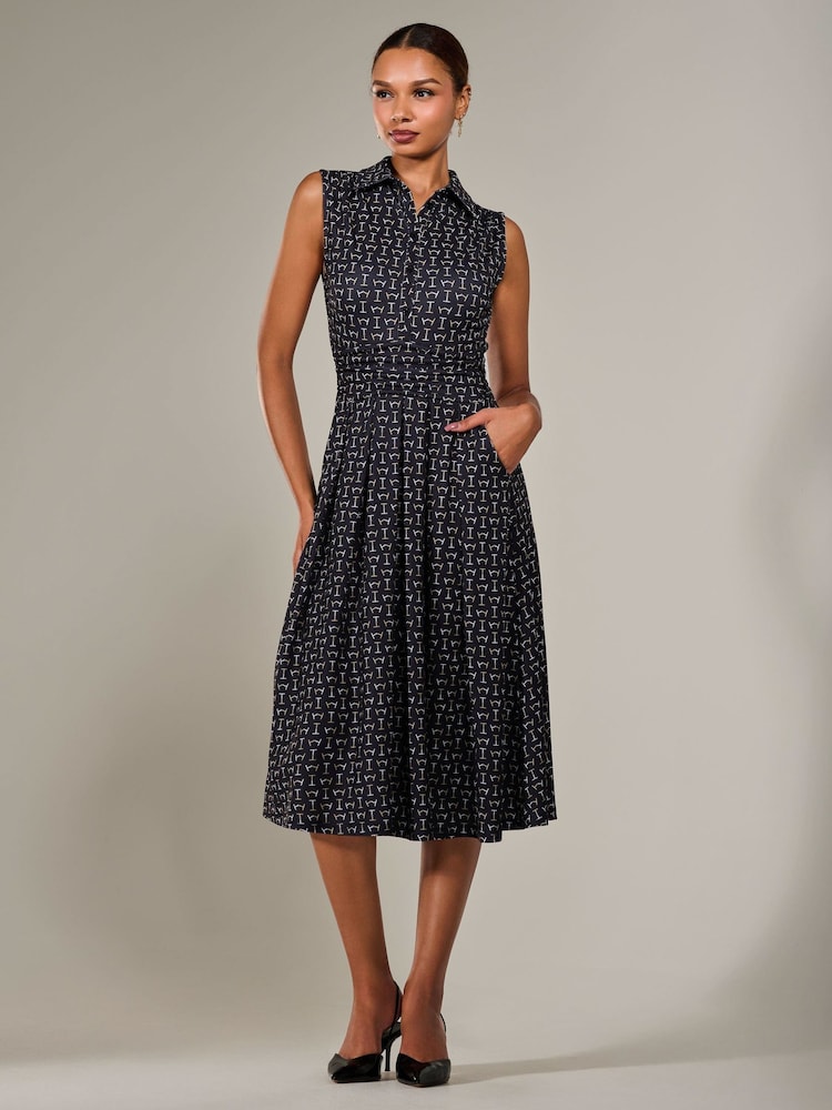 Jolie Moi Charcoal Black Button Sleeveless Midi Dress - Image 1 of 6