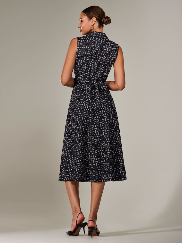 Jolie Moi Charcoal Black Button Sleeveless Midi Dress - Image 2 of 6