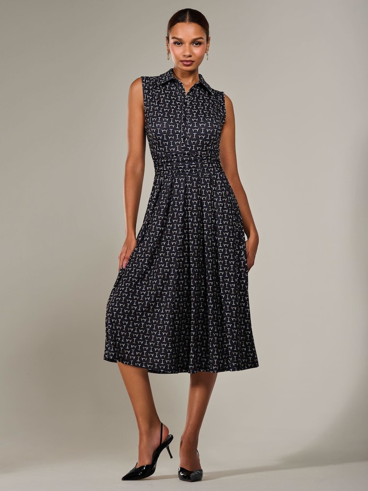 Jolie Moi Charcoal Black Button Sleeveless Midi Dress - Image 6 of 6