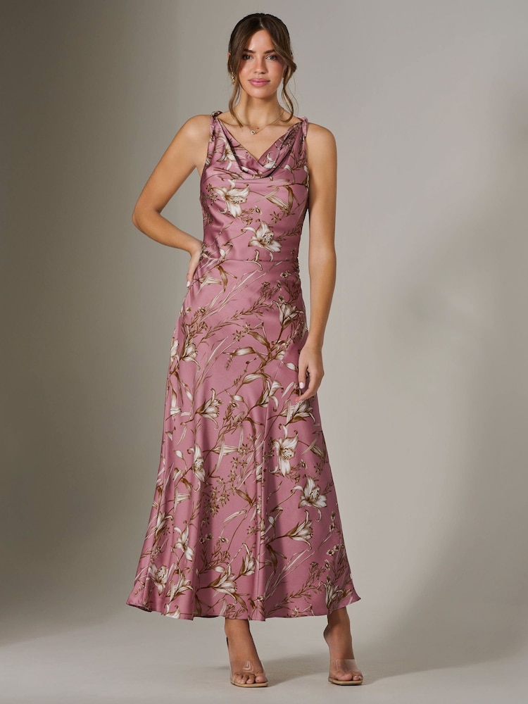 Jolie Moi Pink Twisted Shoulder Cowl Neck Midaxi Dress - Image 1 of 6 Jolie Moi Pink Twisted Shoulder Cowl Neck Midaxi Dress - Image 1 of 6