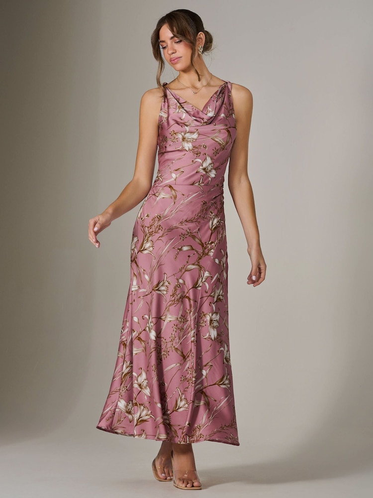 Jolie Moi Pink Twisted Shoulder Cowl Neck Midaxi Dress - Image 4 of 6