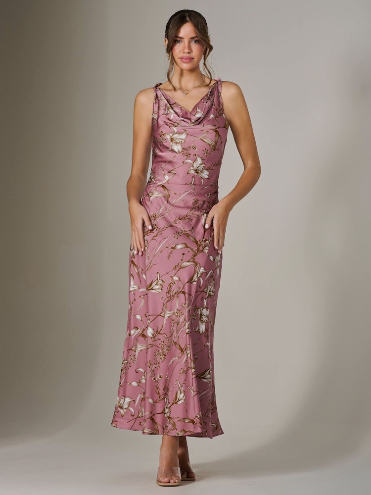 Jolie Moi Pink Twisted Shoulder Cowl Neck Midaxi Dress - Image 5 of 6