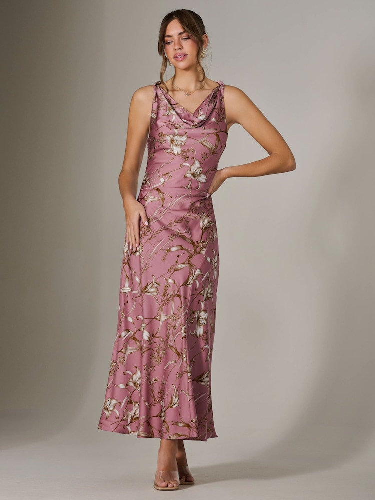 Jolie Moi Pink Twisted Shoulder Cowl Neck Midaxi Dress - Image 6 of 6 Jolie Moi Pink Twisted Shoulder Cowl Neck Midaxi Dress - Image 6 of 6