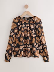 Animal Print Long Sleeve Crew Neck Blouse - Image 7 of 9