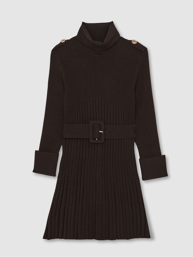 Reiss Chocolate Vinnie 3-9 yrs Rib-Knit Roll-Neck Belted Dress - Image 2 of 4 Reiss Chocolate Vinnie 3-9 yrs Rib-Knit Roll-Neck Belted Dress - Image 2 of 4