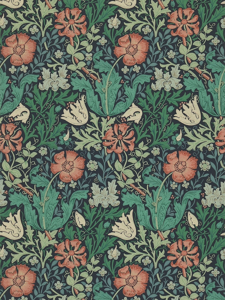 Morris & Co Compton Indigo Russet Morris Friends A4 Wallpaper Sample - Image 1 of 1
