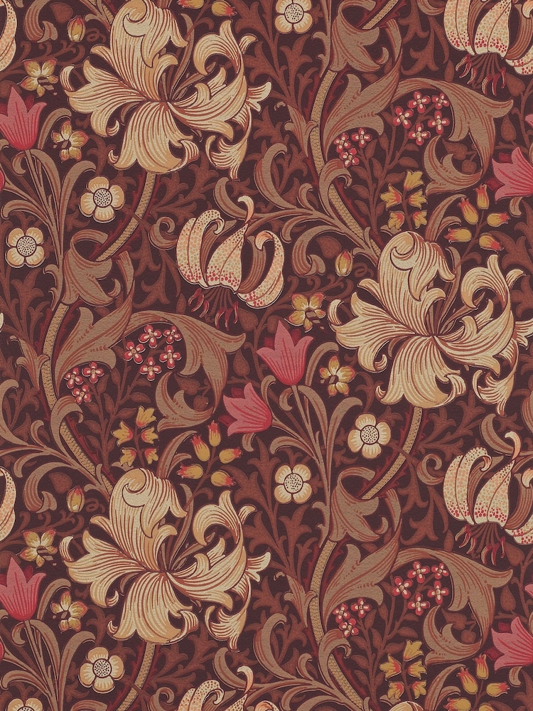 Morris & Co Golden Lily Fig Burnt Orange Morris Friends A4 Wallpaper Sample - Image 1 of 1