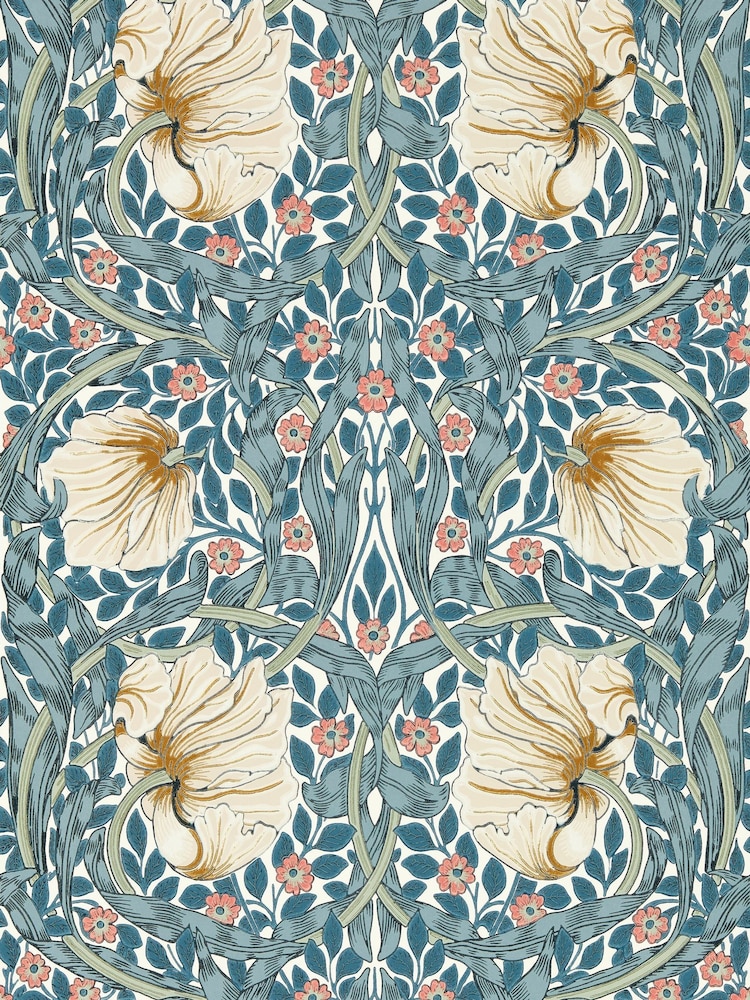 Morris & Co Pimpernel Woad Coral Friends A4 Sample Wallpaper - Image 1 of 1